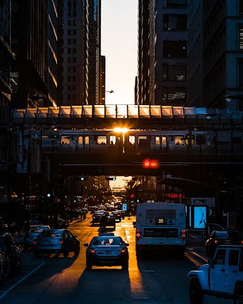 Vehicles on Street during Golden Hour
