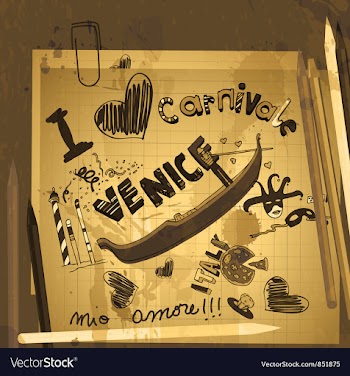 Venice doodles with grunge background vector image