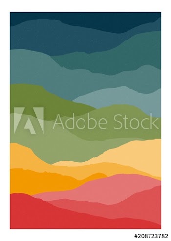 Vertical background or card template with abstract waves or hills of rainbow colors