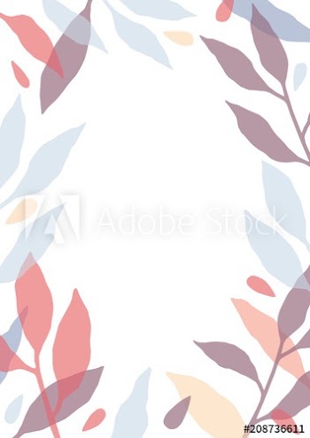 Vertical card template decorated with frame or border made of colorful translucent tree branches with leaves on white background