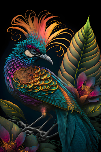 Vertical illustration of a tropical bird