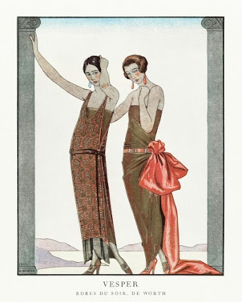 Vesper / Robes du soir, de Worth from Gazette du Bon Ton No. 8 (1922) fashion illustration in high resolution by George Barbier. Original from The Rijksmuseum. Digitally enhanced by rawpixel.