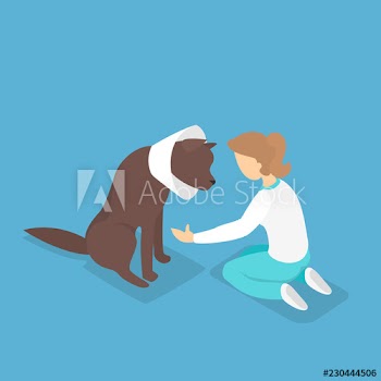 Veterinarian in uniform sitting with a pet dog