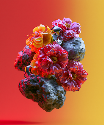 Vibrant Abstract Floral Cluster in Chrome Finish