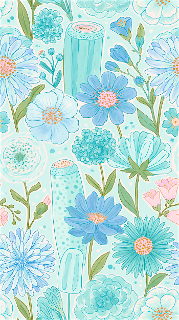 Vibrant Aqua Floral Pattern in Lilly Pulitzer Style