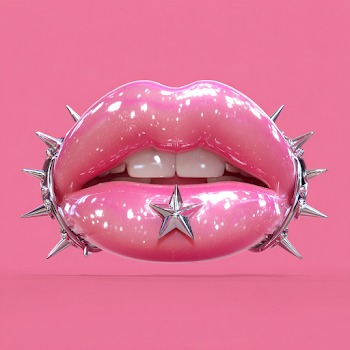 Vibrant Artistic Lips with Star and Spiked Piercings