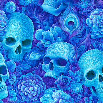Vibrant Blue Skull and Floral Pattern