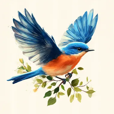 Vibrant Bluebird in Flight with Green Leaves Vibrant Bluebird in Flight with Green Leaves
