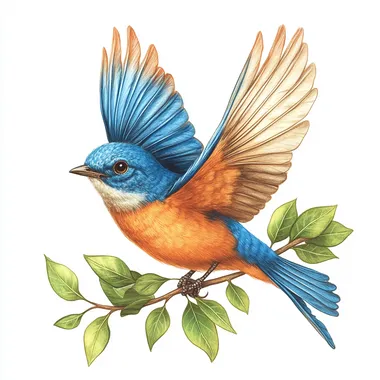 Vibrant Bluebird in Flight with Green Leaves Vibrant Bluebird in Flight with Green Leaves