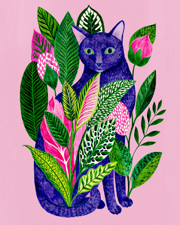 Vibrant Cat Among Tropical Leaves