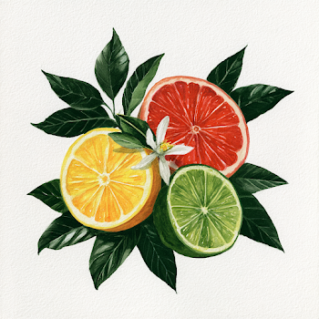 Vibrant Citrus Trio with Leaves