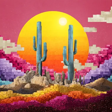 Vibrant Desert Oasis with Twin Suns Vibrant Desert Oasis with Twin Suns