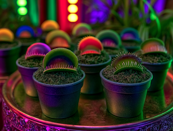 Vibrant Display of Venus Flytraps at a Carnival