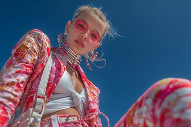 Vibrant Fashion Model in Futuristic Outfit Vibrant Fashion Model in Futuristic Outfit