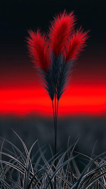Vibrant Feathery Ornamental Grass Against a Dramatic Sunset