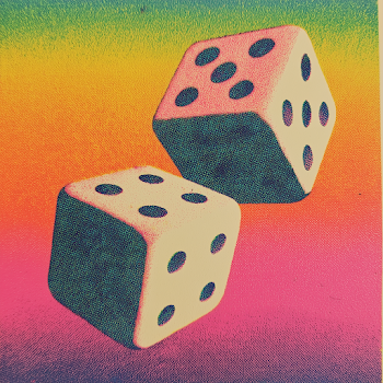 Vibrant Floating Dice with Rainbow Gradient Background