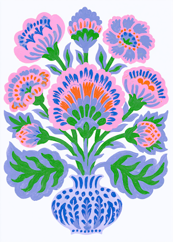 Vibrant Floral Block Print Motif