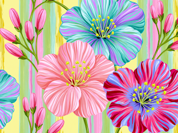 Vibrant Floral Illustration with Striped Background