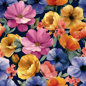 Vibrant Floral Pattern on Dark Background