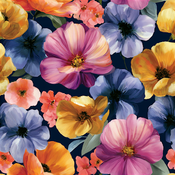 Vibrant Floral Pattern on Navy Background