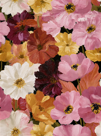 Vibrant Floral Symphony on Black Canvas