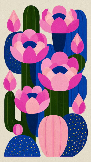Vibrant Flowering Cacti Illustration