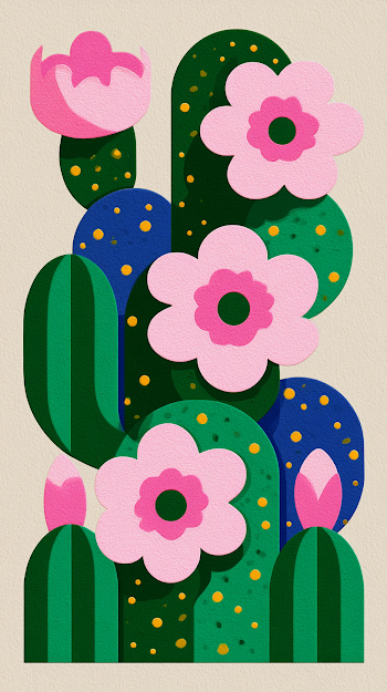 Vibrant Flowering Cacti Illustration