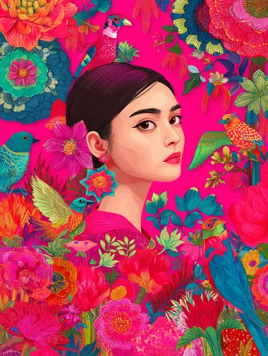 Vibrant Frida Kahlo Inspired Illustrated Portrait Vibrant Frida Kahlo Inspired Illustrated Portrait