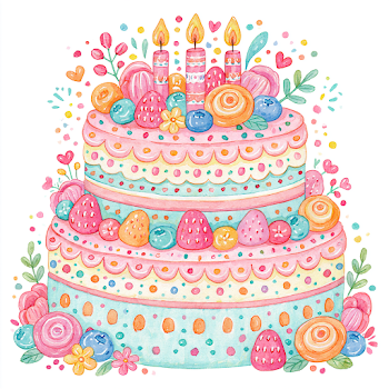 Vibrant Hand-Drawn Birthday Cake Clipart