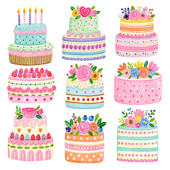 Vibrant Hand-Drawn Birthday Cake Clipart
