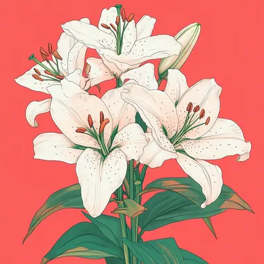 Vibrant Hand-Drawn Bouquet of Lilies with Snow-White Petals Vibrant Hand-Drawn Bouquet of Lilies with Snow-White Petals
