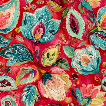 Vibrant Hand-Painted Floral Textile Pattern