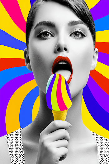 Vibrant Ice Cream Licking Portrait