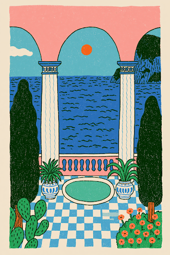 Vibrant Italian Ocean View Illustration