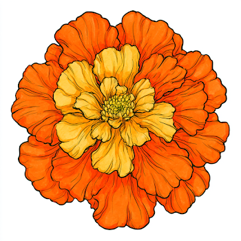 Vibrant Marigold Flower Botanical Illustration
