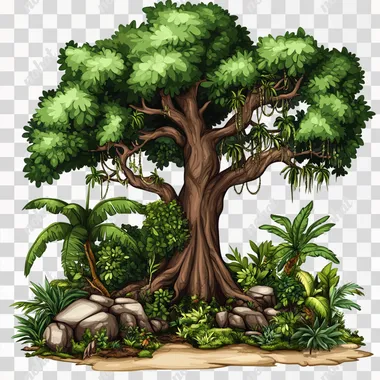 Vibrant Mayan Tree in Tropical Rainforest Clip Art