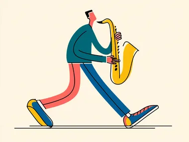 Vibrant Minimalist Illustration of a Man Playing Saxophone Vibrant Minimalist Illustration of a Man Playing Saxophone