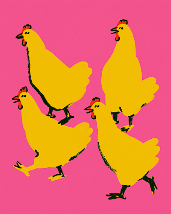 Vibrant Naive Chickens Illustration