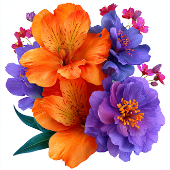 Vibrant Orange and Purple Summer Flowers Clipart