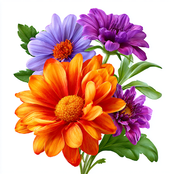 Vibrant Orange and Purple Summer Flowers Clipart