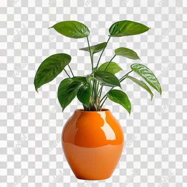 Vibrant Orange Vase with Lush Green Plant