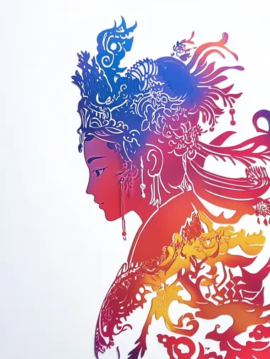 Vibrant Peking Opera Silhouette in Artistic Paper-Cut Style Vibrant Peking Opera Silhouette in Artistic Paper-Cut Style
