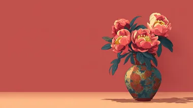 Vibrant Peonies in a Vase - Chinese Aesthetic Illustration Vibrant Peonies in a Vase - Chinese Aesthetic Illustration