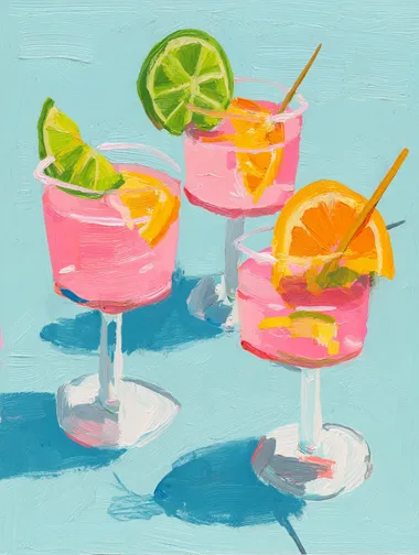 Vibrant Pink Cocktails with Citrus Garnishes Vibrant Pink Cocktails with Citrus Garnishes