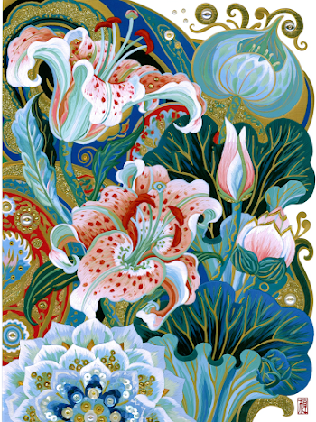 Vibrant Pink Lilies Embroidery Art