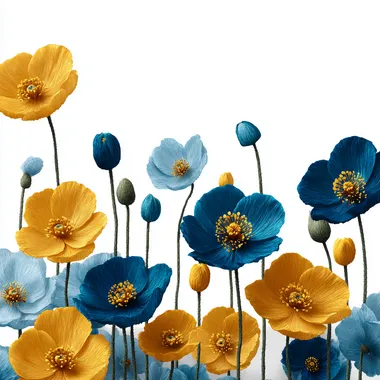 Vibrant Pixar Style Blue and Yellow Poppies