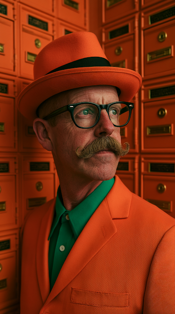 Vibrant Portrait of a Stylish Man with Handlebar Mustache