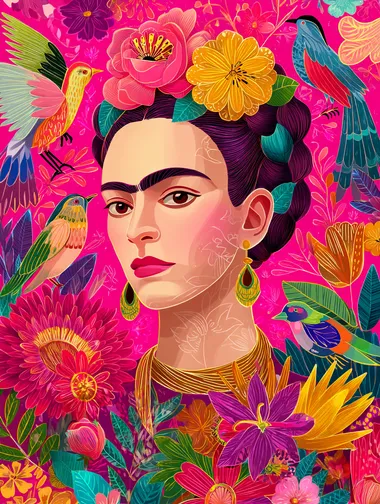 Vibrant Portrait of a Woman Inspired by Frida Kahlo Vibrant Portrait of a Woman Inspired by Frida Kahlo