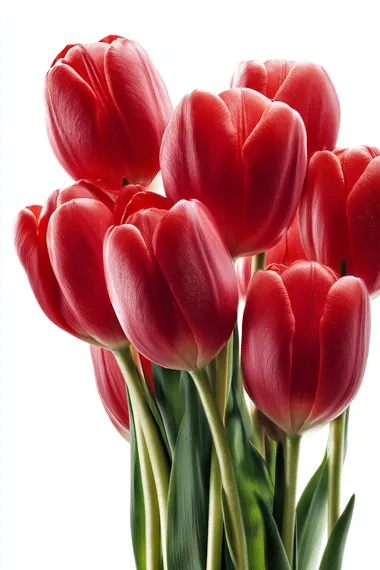 Vibrant Red Tulips Bouquet on White Background Vibrant Red Tulips Bouquet on White Background
