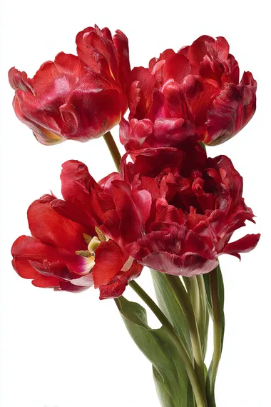 Vibrant Red Tulips on White Background Vibrant Red Tulips on White Background
